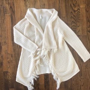 Cream Open Knit Cardigan with Fringe Details